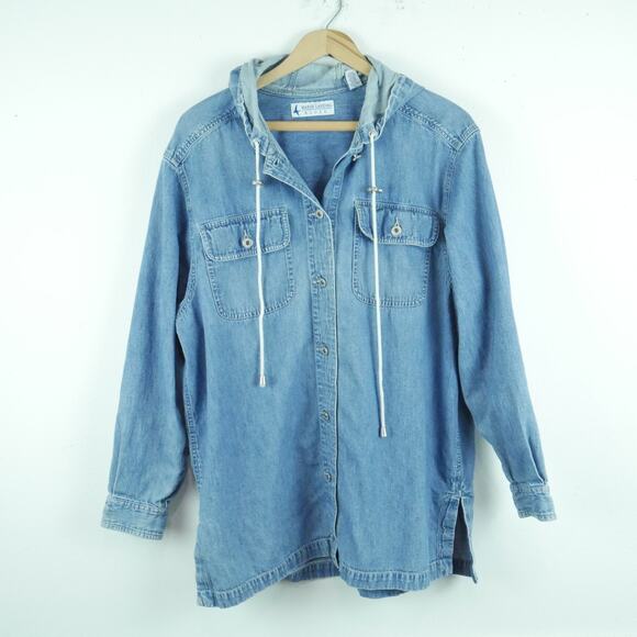 Marsh Landing Jackets & Blazers - Vintage Large Jacket Denim Chambray Hoodie Fall 90s Normcore Utility Preppy
